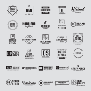 A bunch of different logos that are in black and white