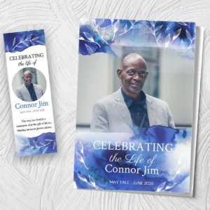 A memorial card and bookmark for the life of connor jim